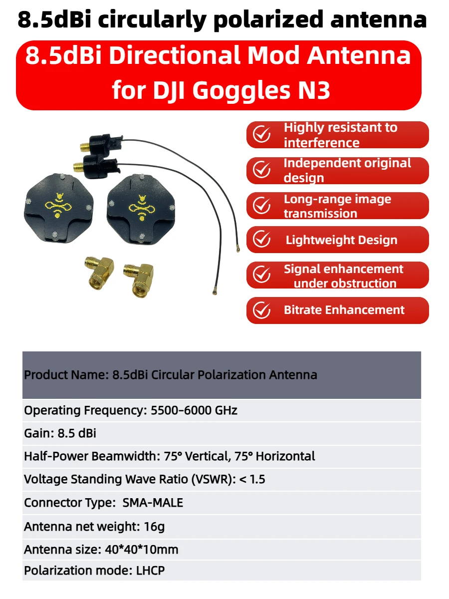 8.5dBi LHCP FPV Patch Antenna  - Drone Racing Goggles review and price